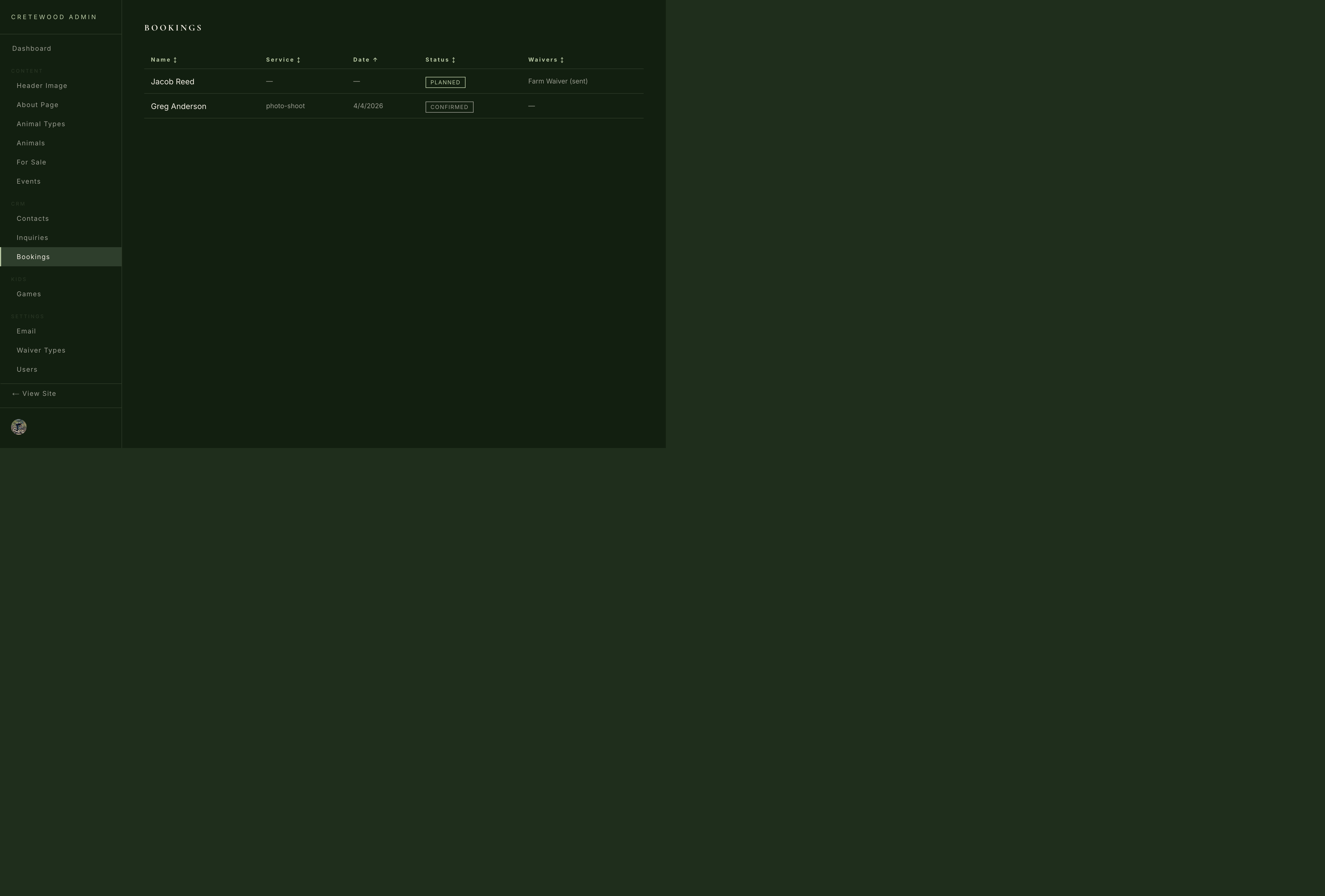 Cretewood bookings list