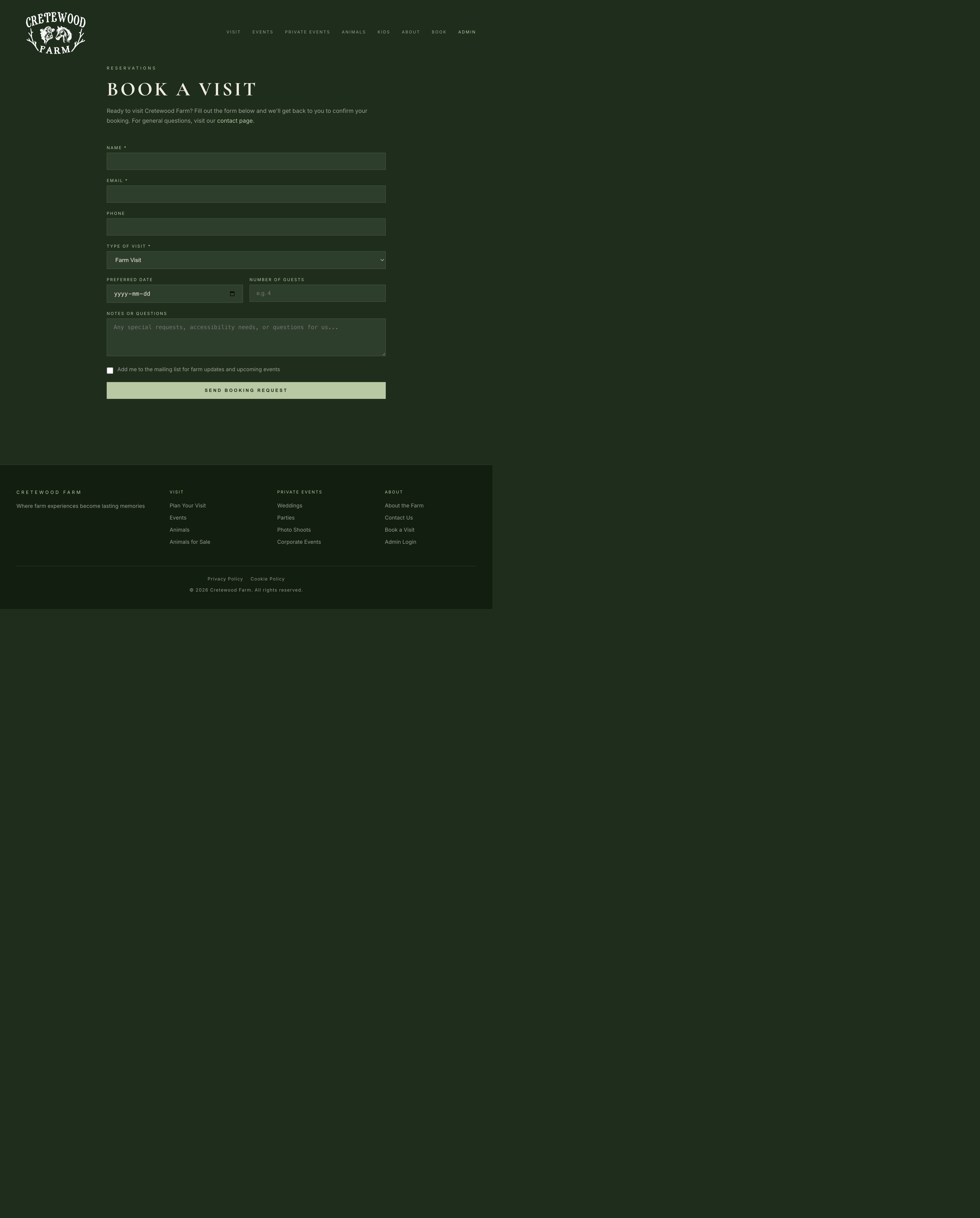 Cretewood booking page